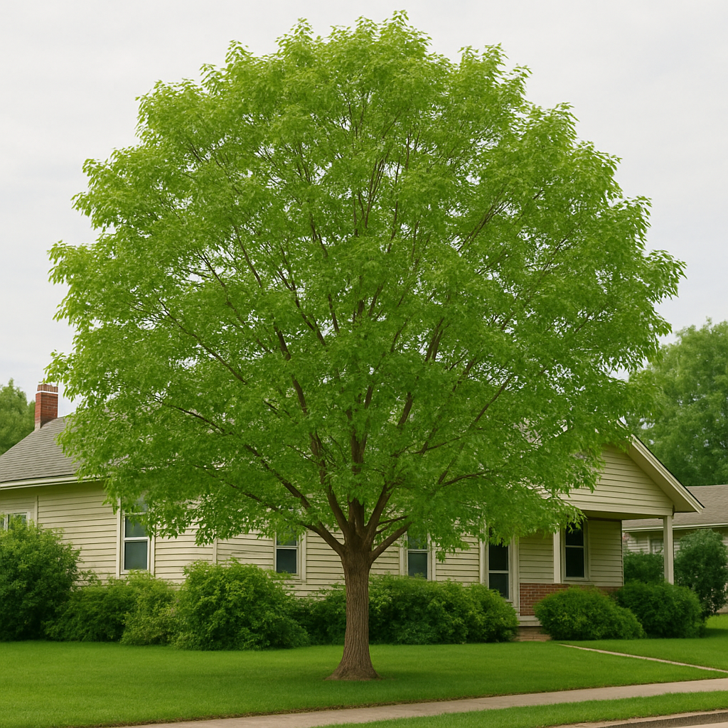 Beautifully maintained yard with professionally pruned trees and clean landscaping
